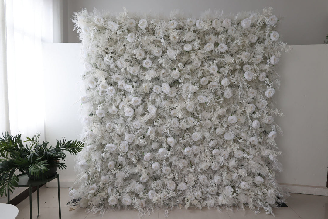 White Peony Flowers And Silk Fern, Artificial Flower Wall, Wedding Party Backdrop