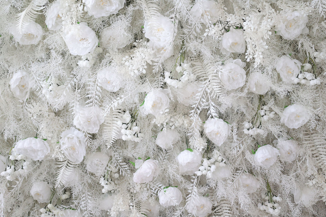 White Peony Flowers And Silk Fern, Artificial Flower Wall, Wedding Party Backdrop
