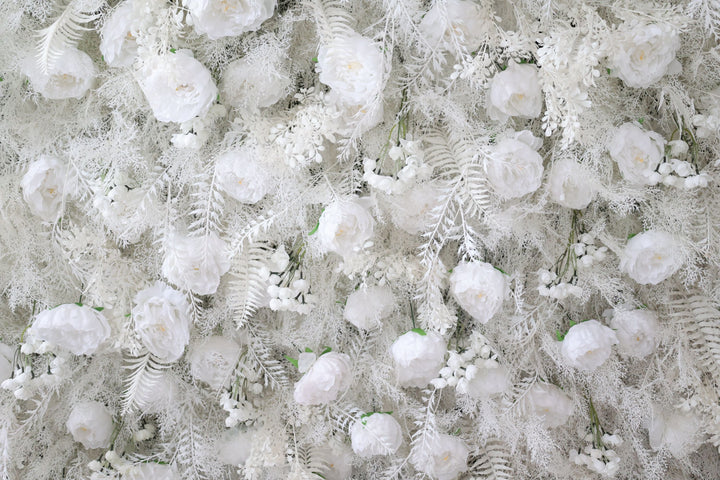 White Peony Flowers And Silk Fern, Artificial Flower Wall, Wedding Party Backdrop