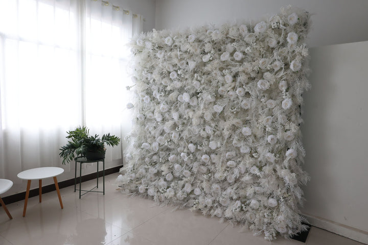 White Peony Flowers And Silk Fern, Artificial Flower Wall, Wedding Party Backdrop