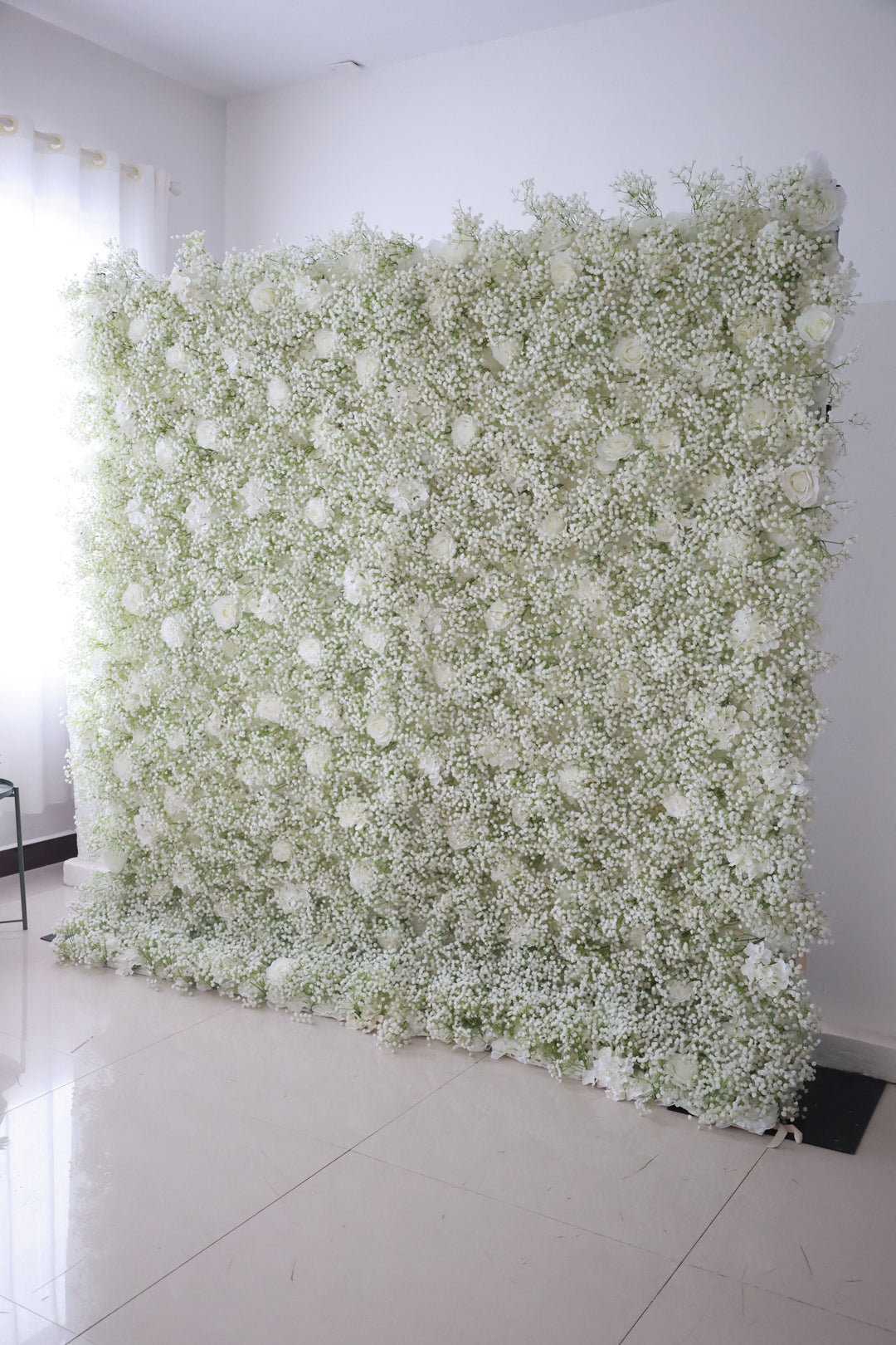 White Roses And Baby'S Breath Flowers, Artificial Flower Wall, Wedding Party Backdrop