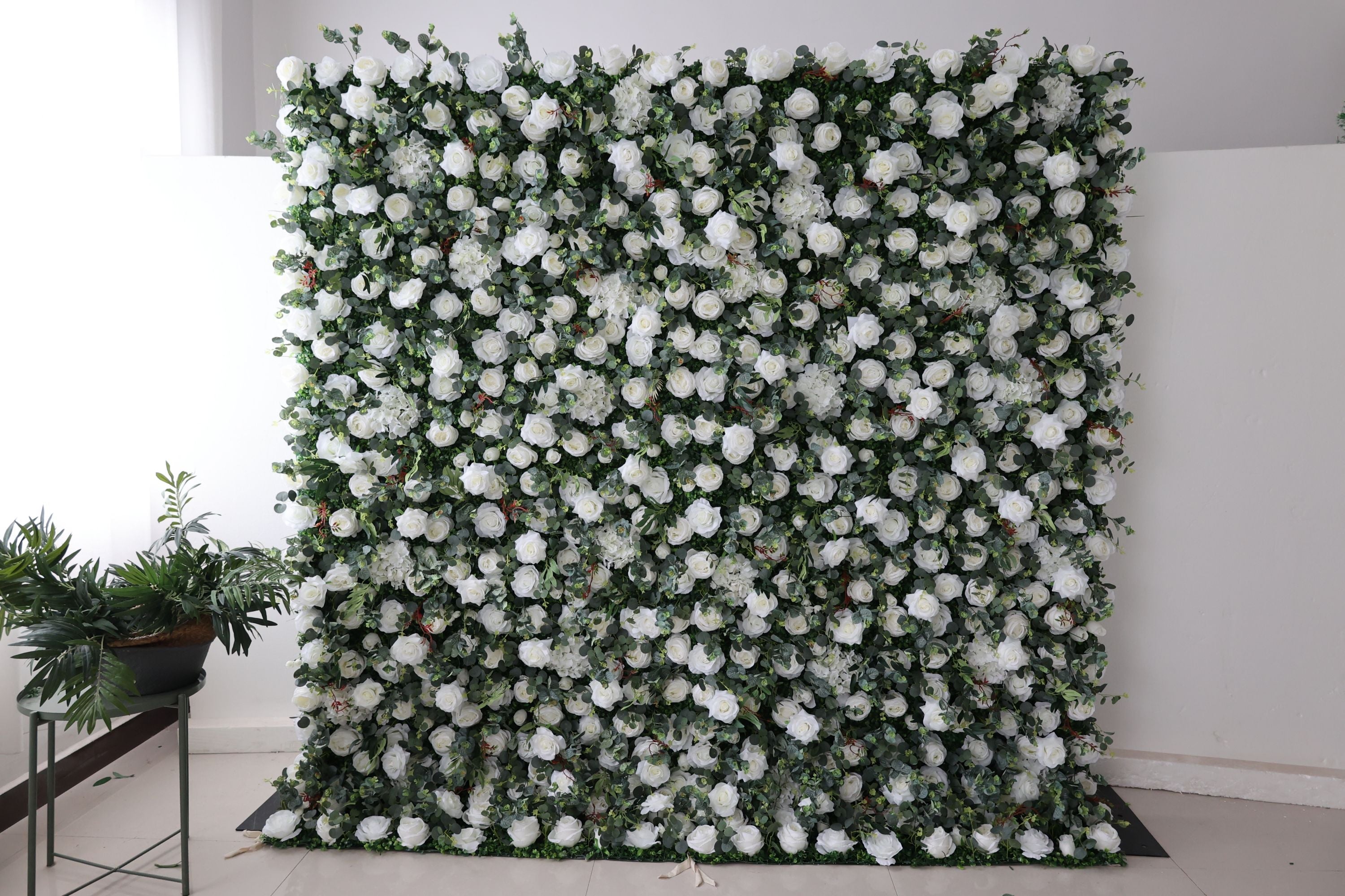 Aperturee White Flower Green Leaves Artificial Wall Backdrop