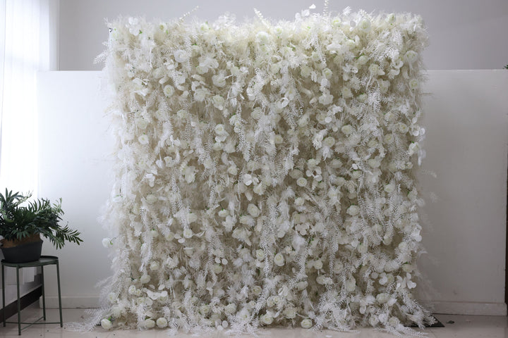 White Roses And Silk Fern, Artificial Flower Wall, Wedding Party Backdrop