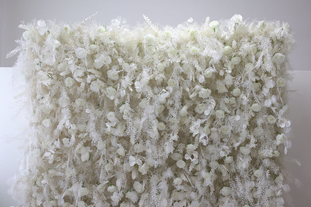 White Roses And Silk Fern, Artificial Flower Wall, Wedding Party Backdrop