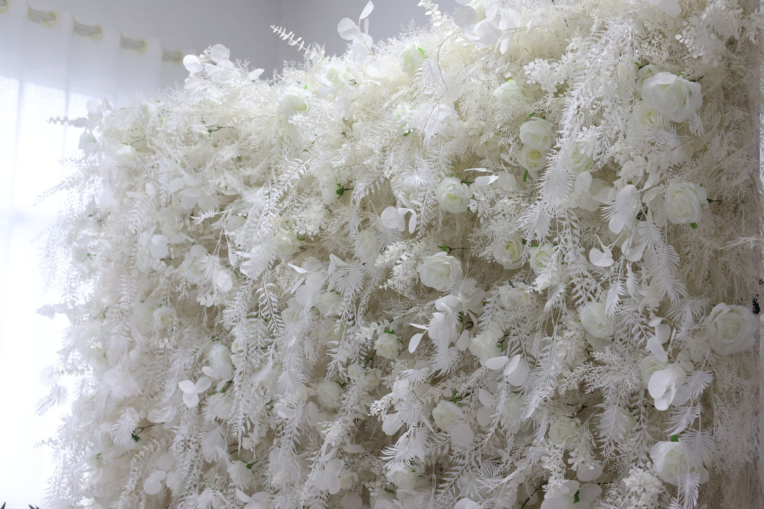 White Roses And Silk Fern, Artificial Flower Wall, Wedding Party Backdrop