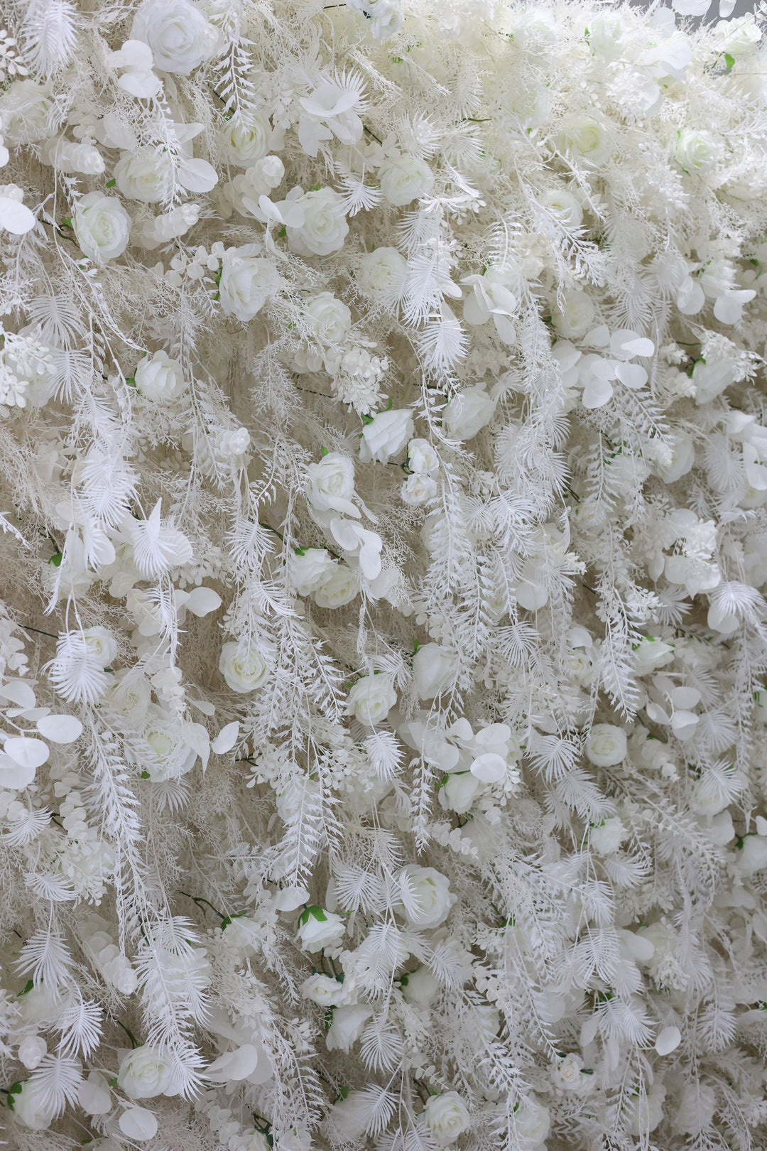 White Roses And Silk Fern, Artificial Flower Wall, Wedding Party Backdrop
