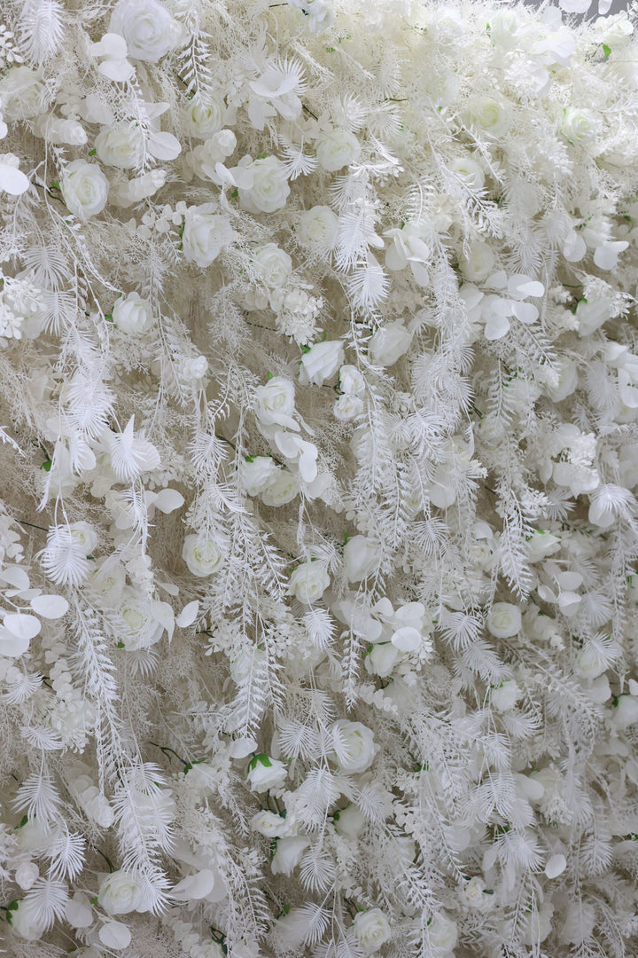 White Roses And Silk Fern, Artificial Flower Wall, Wedding Party Backdrop
