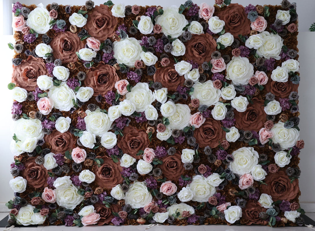 Big Brown And White Rose, Reed Pampas Grass, Artificial Flower Wall Backdrop
