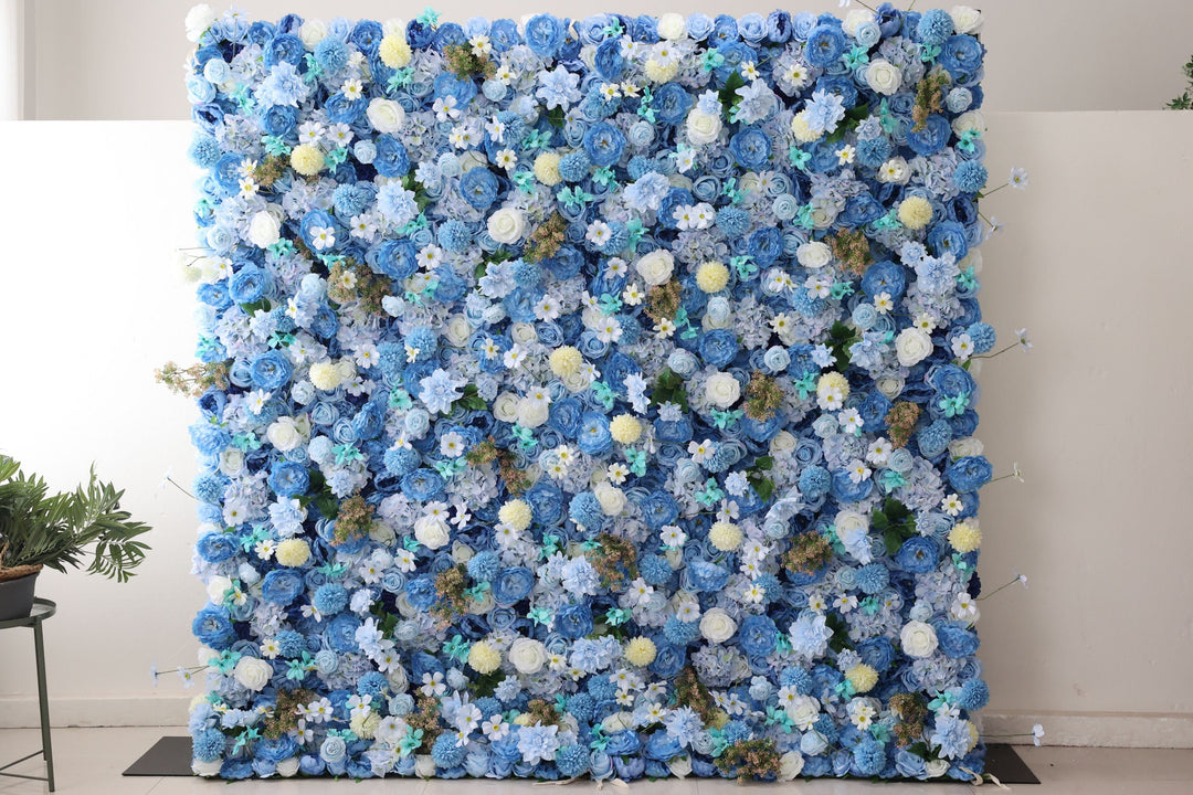 Blue Roses And Hydrangeas And Lasagna Daisies, Artificial Flower Wall, Wedding Party Backdrop