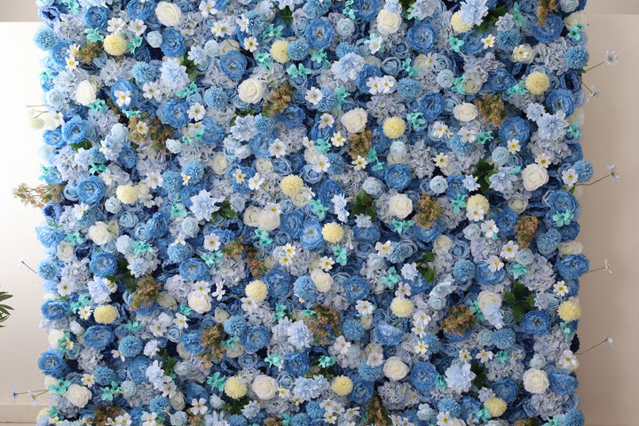 Blue Roses And Hydrangeas And Lasagna Daisies, Artificial Flower Wall, Wedding Party Backdrop