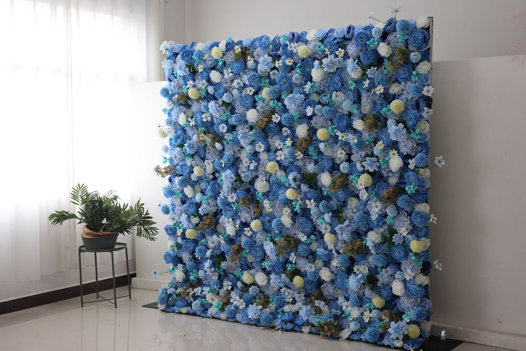 Blue Roses And Hydrangeas And Lasagna Daisies, Artificial Flower Wall, Wedding Party Backdrop