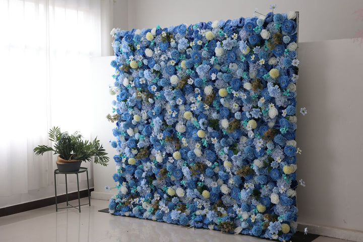 Blue Roses And Hydrangeas And Lasagna Daisies, Artificial Flower Wall, Wedding Party Backdrop