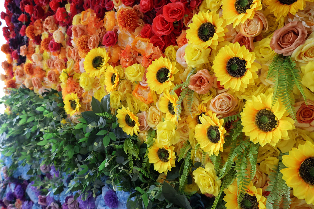 Colorful Flowers, Reed Pampas Grass, Artificial Flower Wall, Wedding Party Backdrop