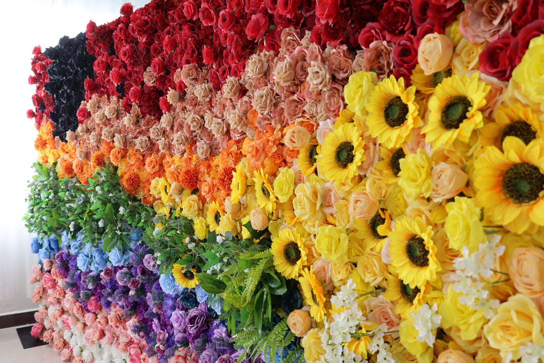 Colorful Flowers Wide, Reed Pampas Grass, Artificial Flower Wall, Wedding Party Backdrop