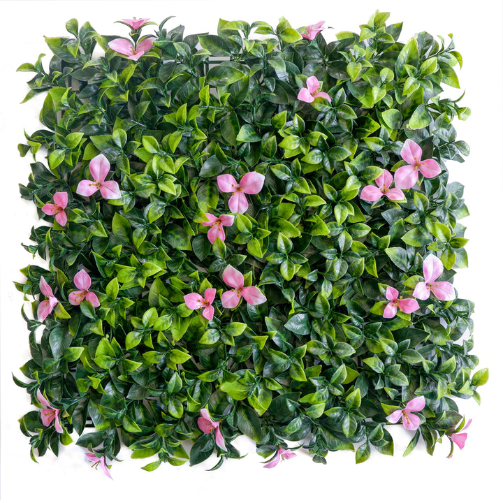 Gardenia Leaves With Pink Flowers Artificial Green Wall Panels, Faux Plant Wall