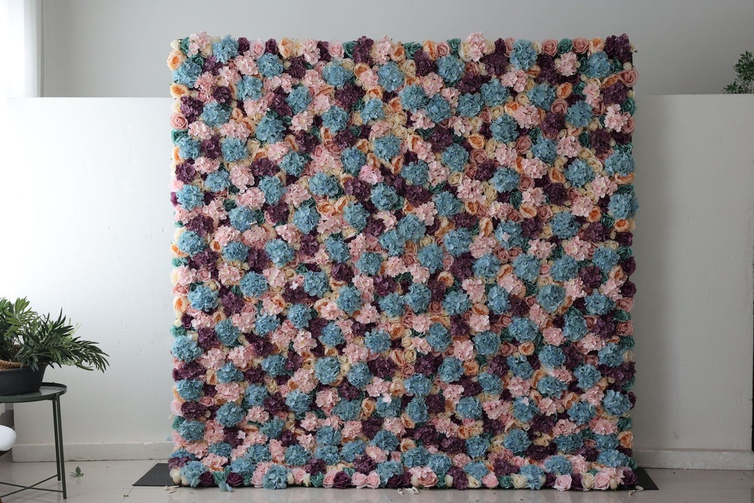 Light Yellow And Purple Roses And Peonieswith Hydrangeas, Artificial Flower Wall Backdrop