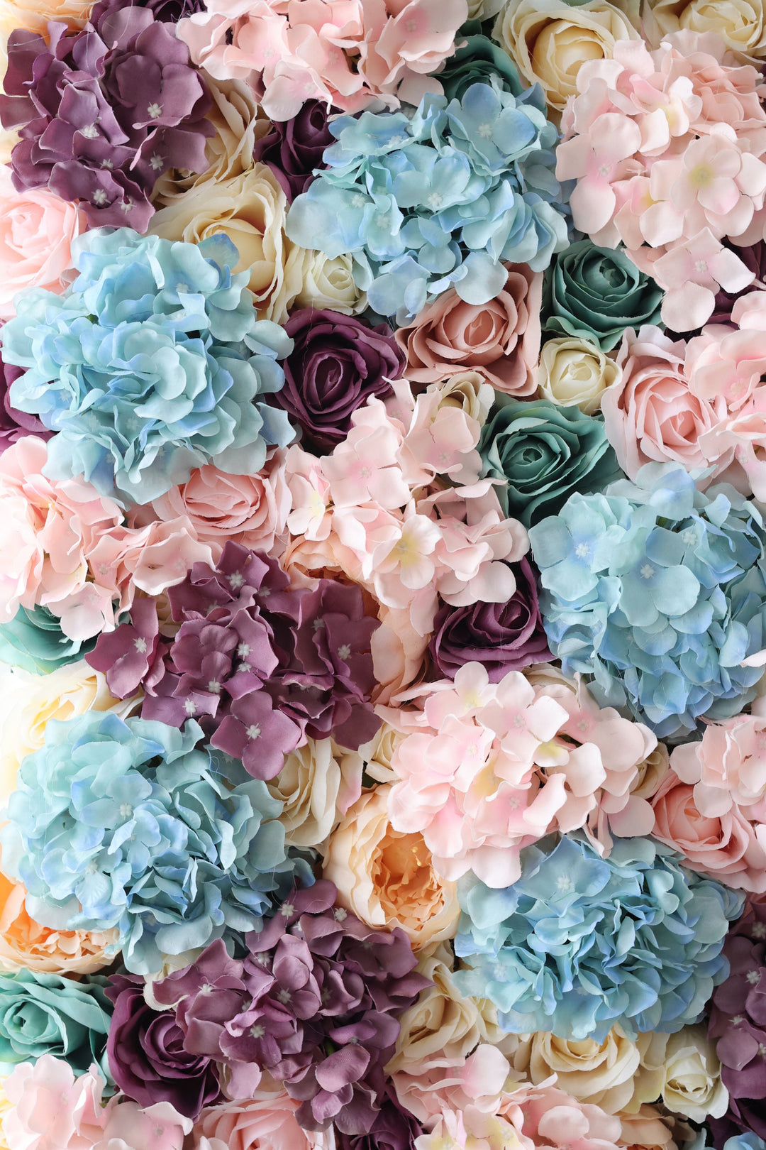 Light Yellow And Purple Roses And Peonieswith Hydrangeas, Artificial Flower Wall Backdrop