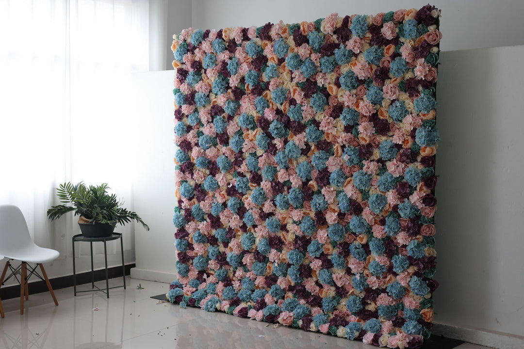 Light Yellow And Purple Roses And Peonieswith Hydrangeas, Artificial Flower Wall Backdrop