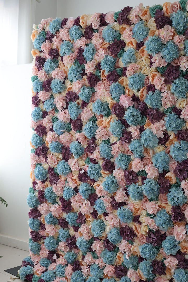 Light Yellow And Purple Roses And Peonieswith Hydrangeas, Artificial Flower Wall Backdrop