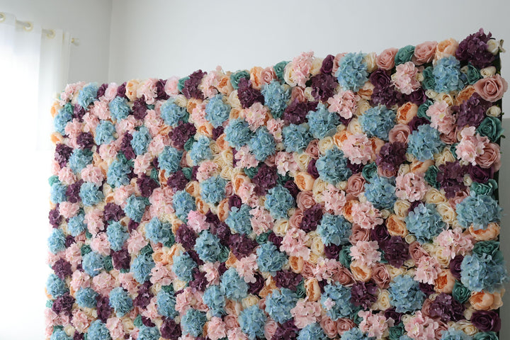 Light Yellow And Purple Roses And Peonieswith Hydrangeas, Artificial Flower Wall Backdrop
