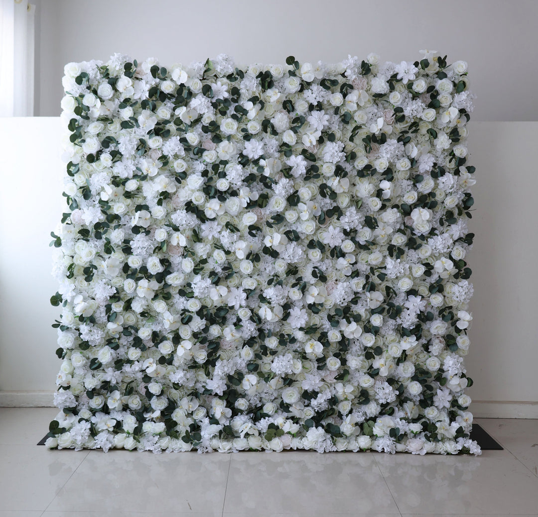 Milky White Roses With Hydrangeas, 3D, Fabric Backing Artificial Flower Wall