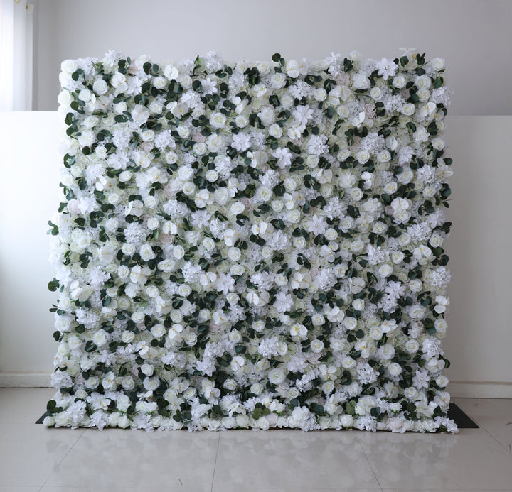 Milky White Roses With Hydrangeas, 3D, Fabric Backing Artificial Flower Wall