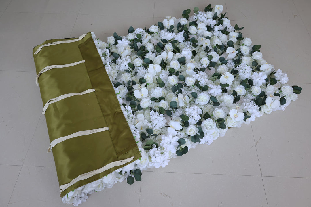 Milky White Roses With Hydrangeas, 3D, Fabric Backing Artificial Flower Wall