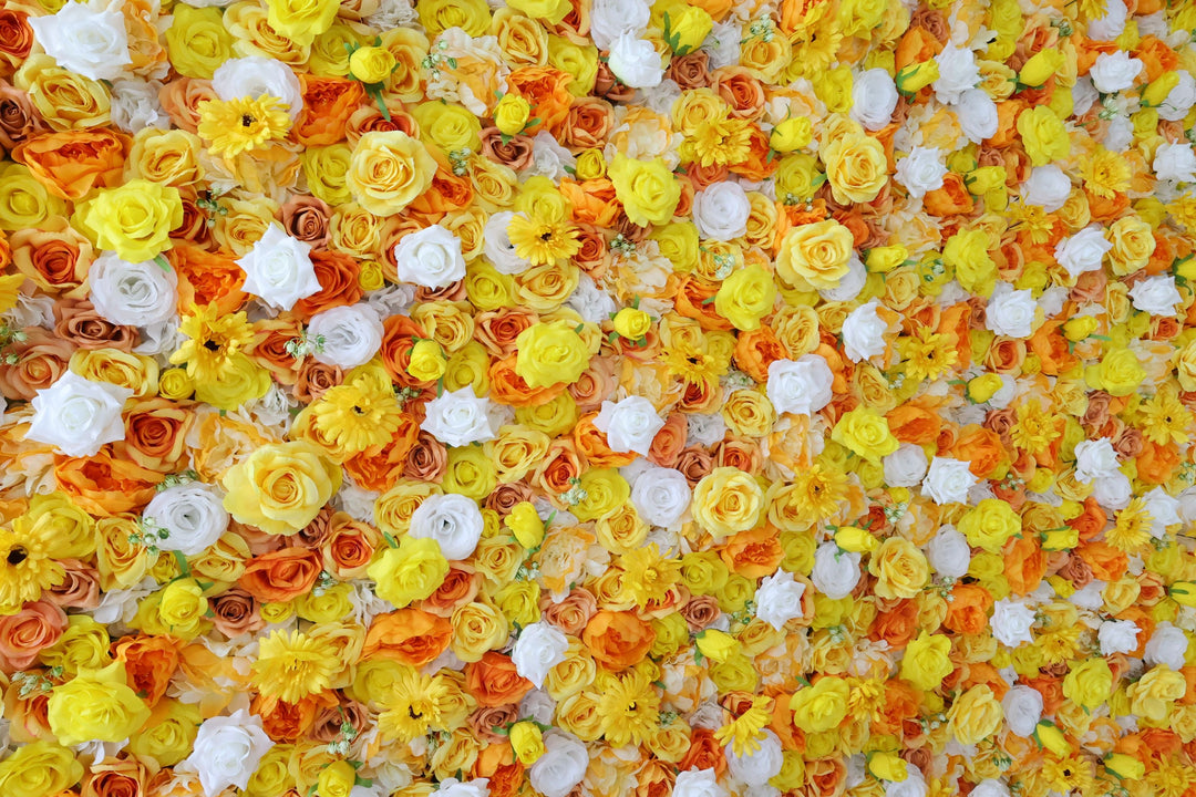 Mixed Flowers In Orange And Yellow, 3D, Fabric Backing Artificial Flower Wall