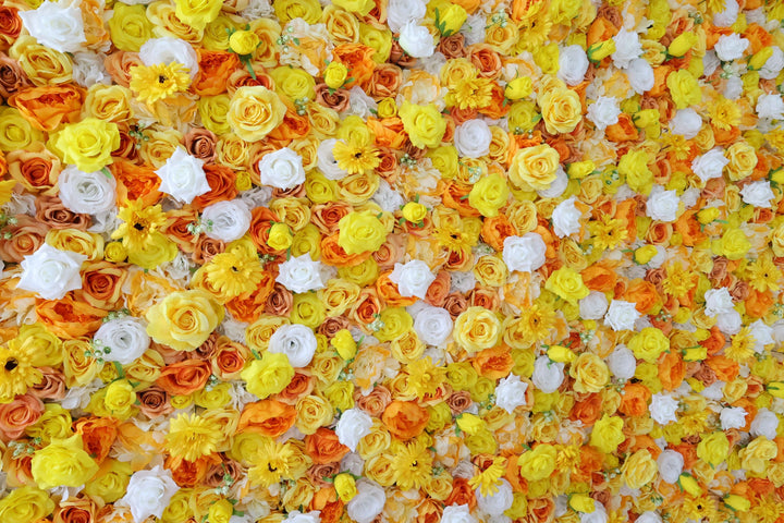 Mixed Flowers In Orange And Yellow, 3D, Fabric Backing Artificial Flower Wall