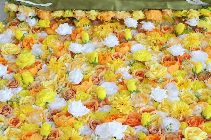 Mixed Flowers In Orange And Yellow, 3D, Fabric Backing Artificial Flower Wall