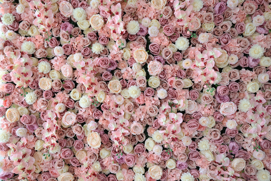 Mixed Flowers In Pink And Purple, 3D, Fabric Backing Artificial Flower Wall