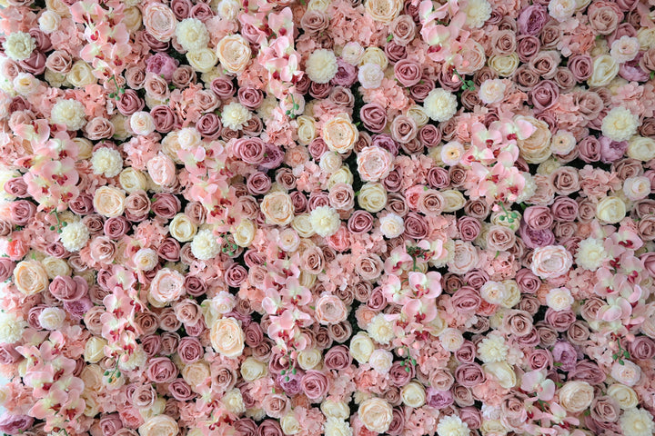 Mixed Flowers In Pink And Purple, 3D, Fabric Backing Artificial Flower Wall