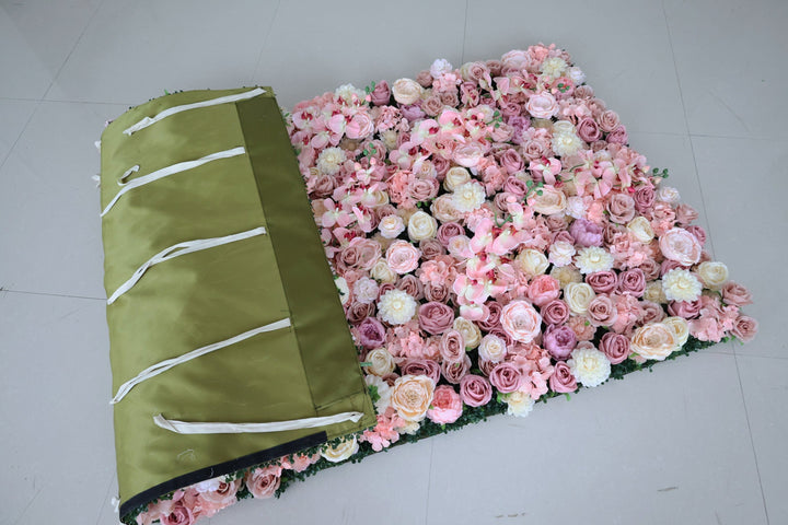 Mixed Flowers In Pink And Purple, 3D, Fabric Backing Artificial Flower Wall