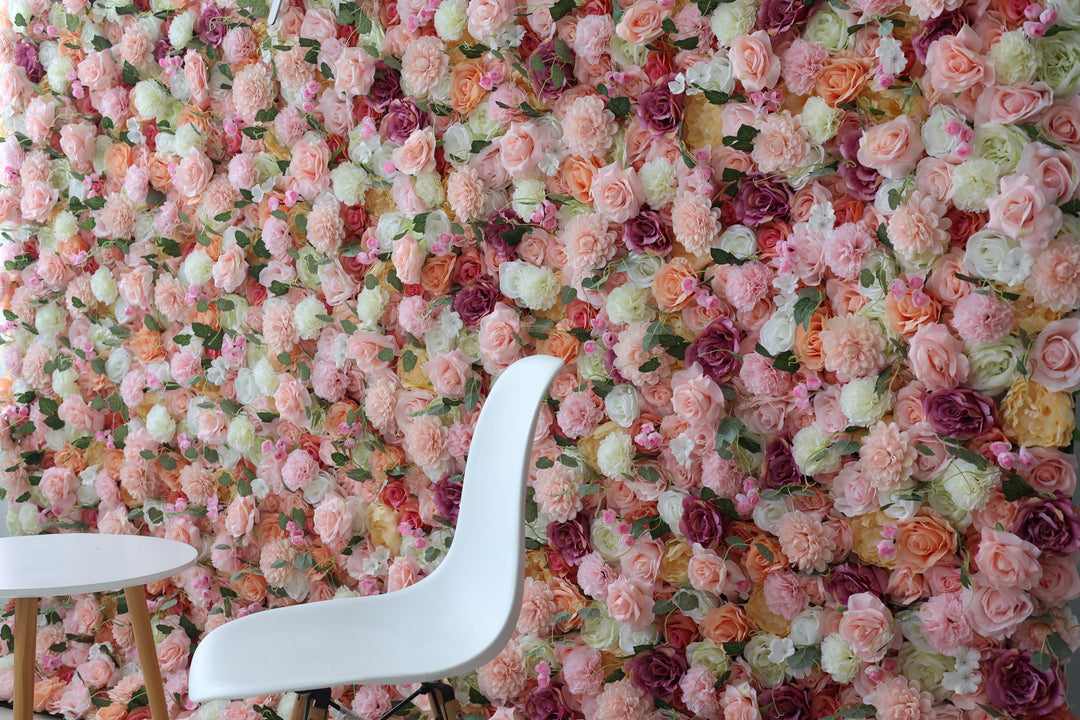 Mixed Color Roses And Kilim Daisies And Pink Dahlias, Artificial Flower Wall Backdrop
