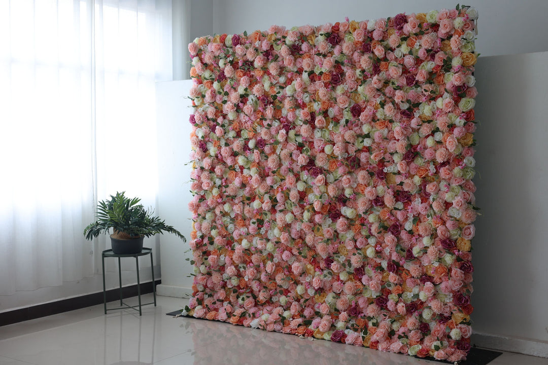 Mixed Color Roses And Kilim Daisies And Pink Dahlias, Artificial Flower Wall Backdrop