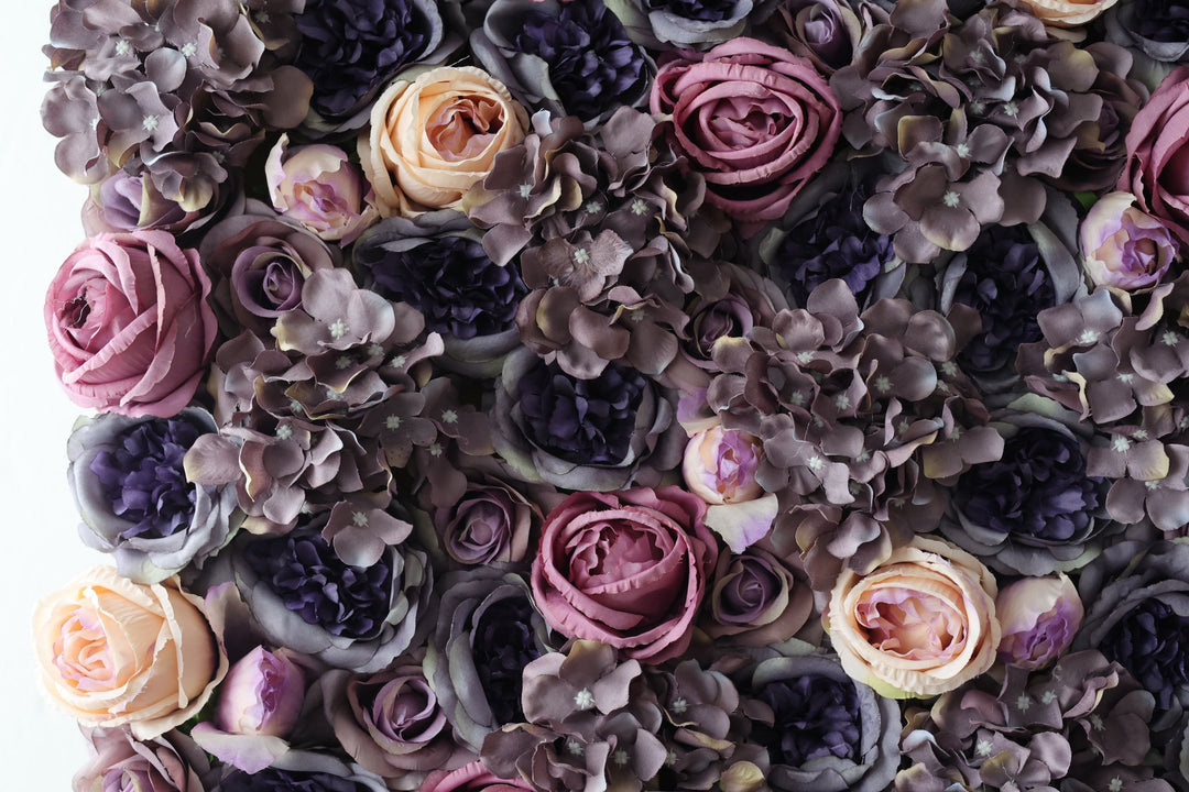 Mixed Color Roses And Purple Hydrangeas And Peonies, Artificial Flower Wall Backdrop