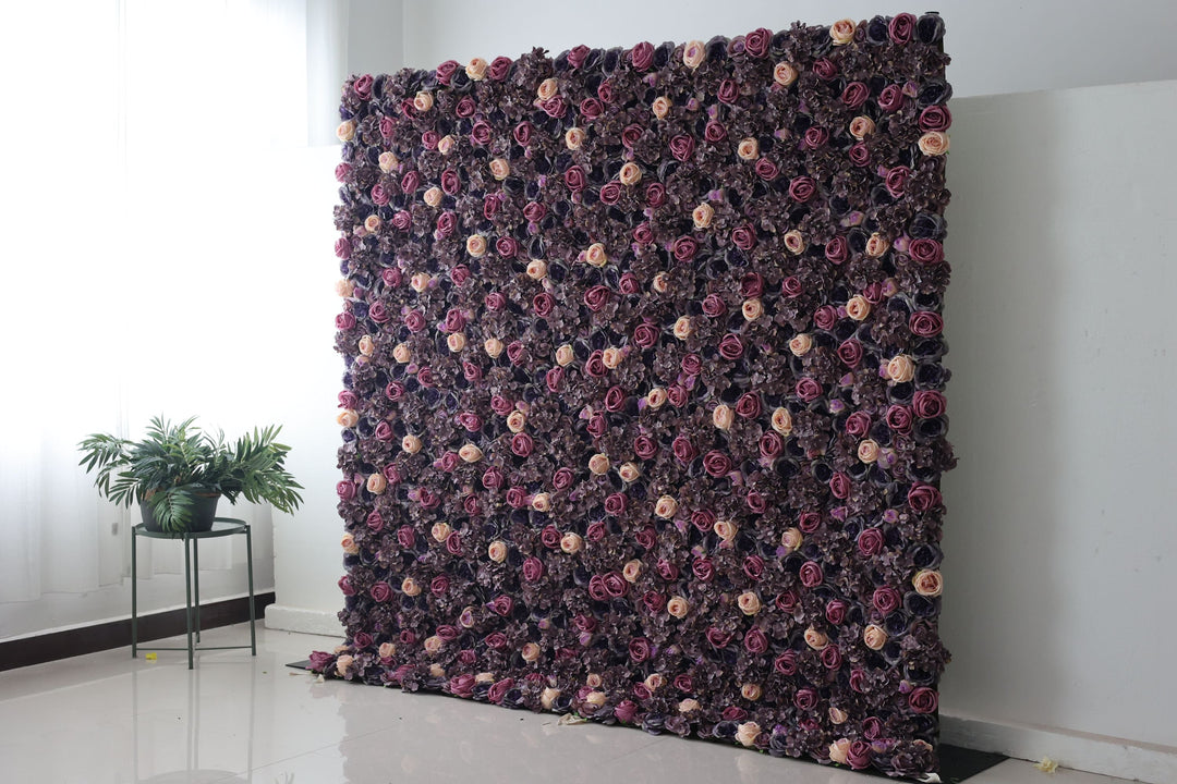Mixed Color Roses And Purple Hydrangeas And Peonies, Artificial Flower Wall Backdrop