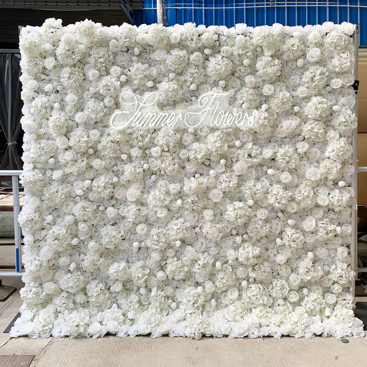 Luxury White Rose Hydrangea 5D, Fabric Backing, Artificial Flower Wall Backdrop