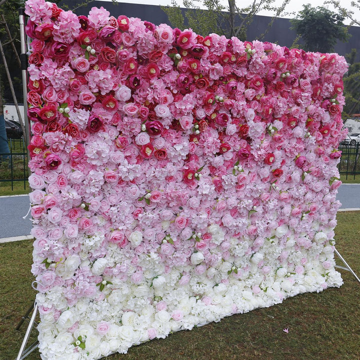 5D Rose Pink White Gradientartificial Flower Wall Backdrop