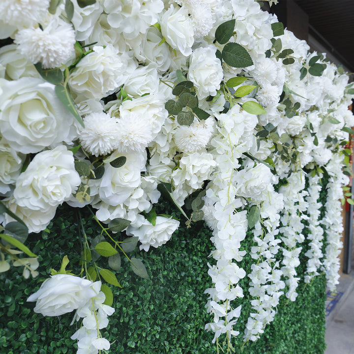 White Artificial Rose, Artificial Flower Wall, Wedding Party Backdrop