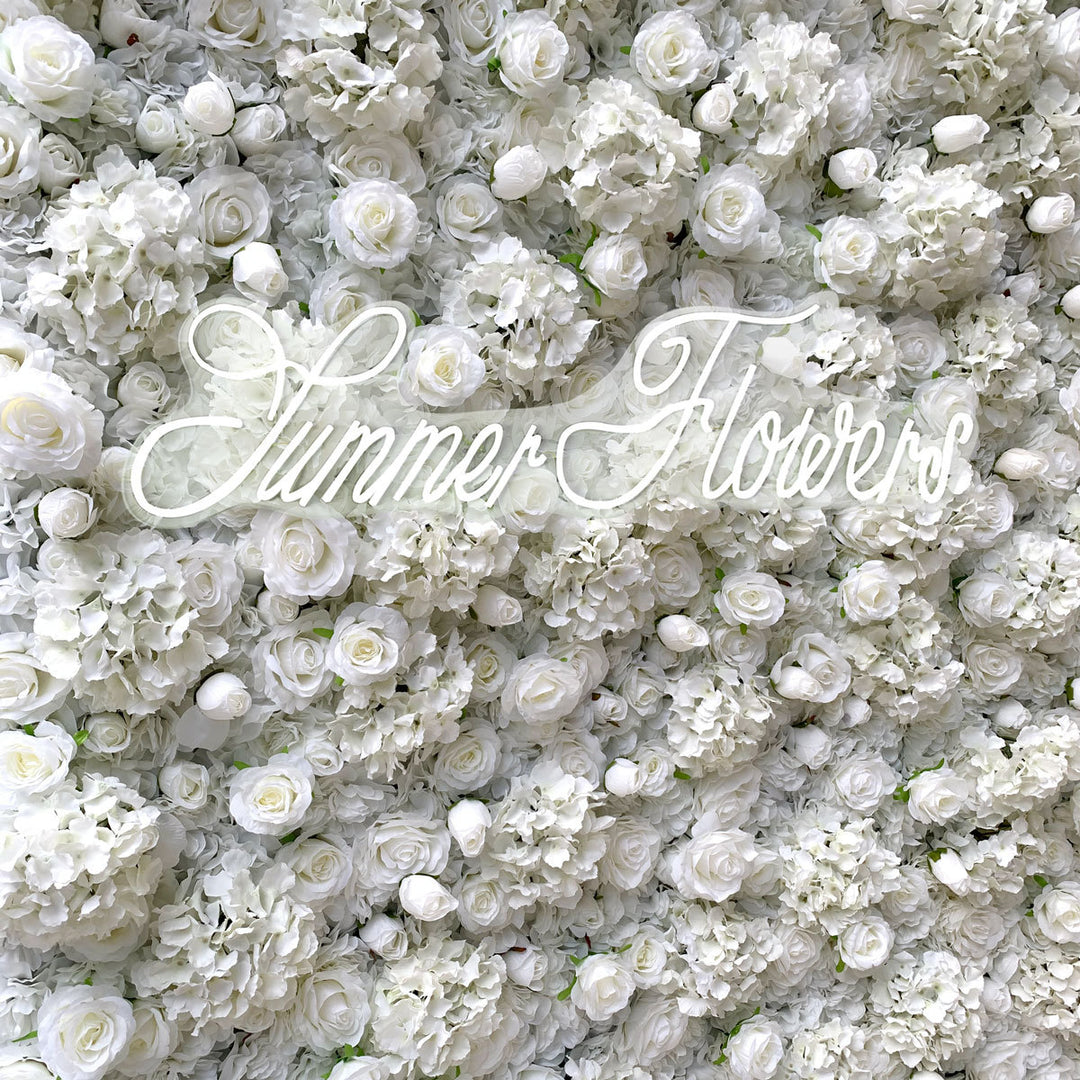 Luxury White Rose Hydrangea 5D, Fabric Backing, Artificial Flower Wall Backdrop