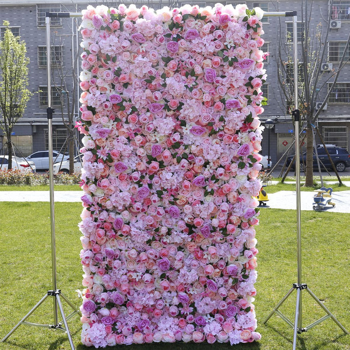High Density Purple And Pink Roses Hydrangea, Artificial Flower Wall Backdrop