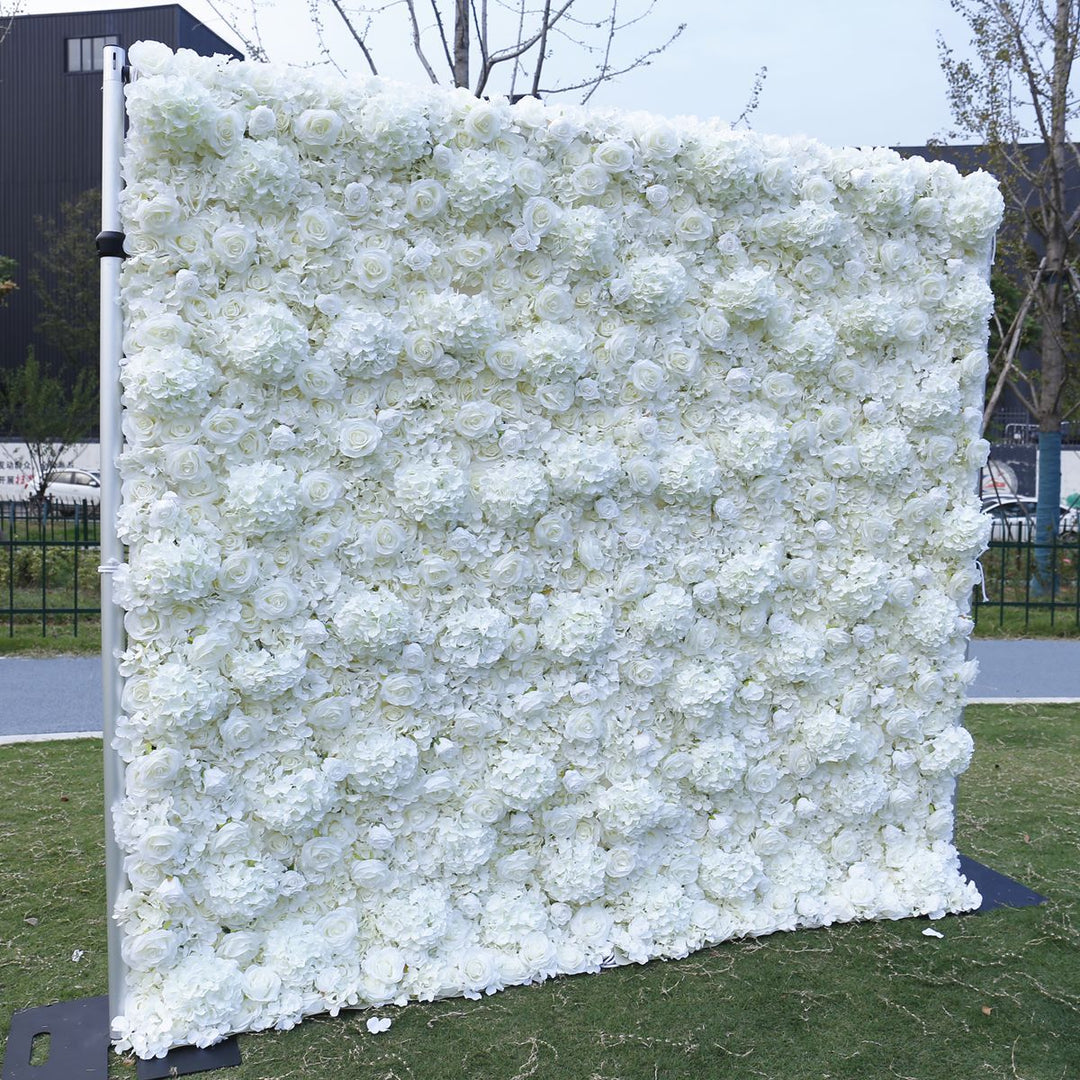 Dreamy White Rose And Hydrangea, Artificial Flower Wall Backdrop
