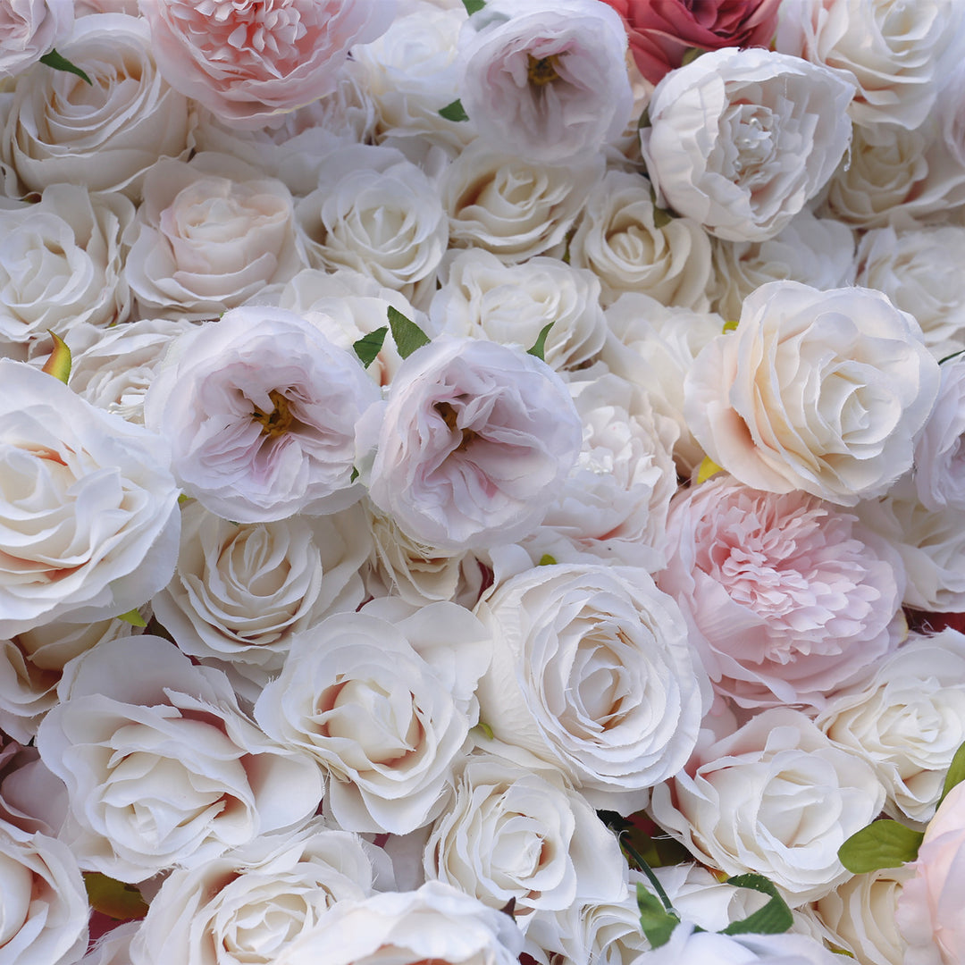5D White Pink Roses Light Pink Land Lily, Artificial Flower Wall Backdrop
