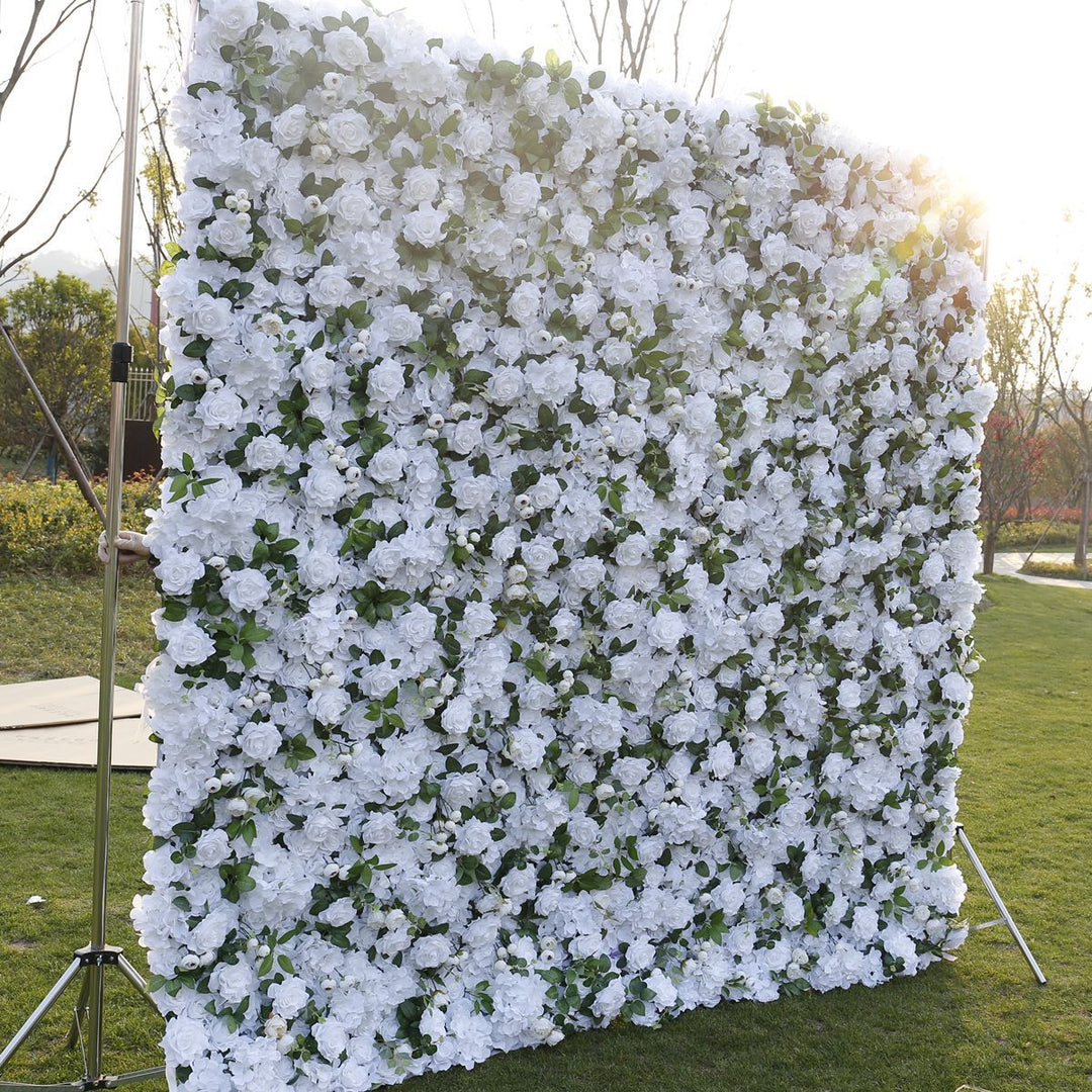 White Rose Hydrangea Green Leaves, Artificial Flower Wall, Wedding Party Backdrop
