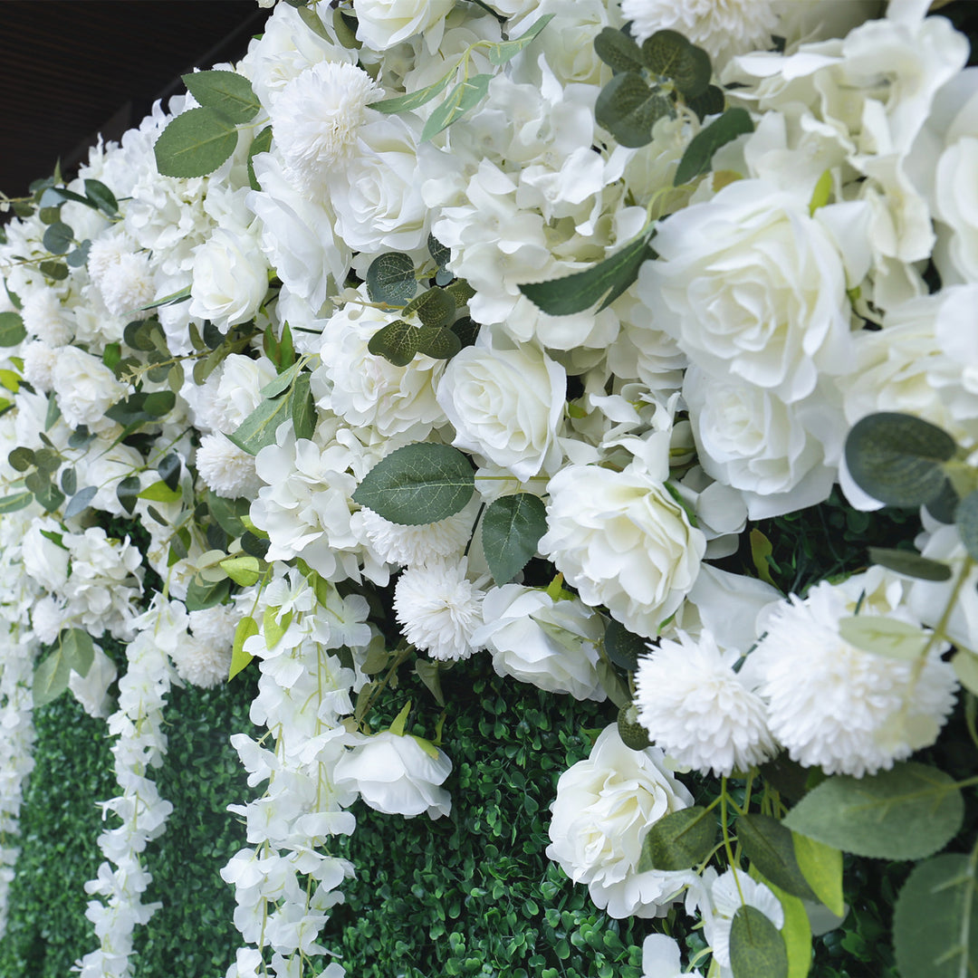White Artificial Rose, Artificial Flower Wall, Wedding Party Backdrop