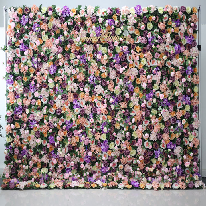 Luxury Purple Hydrangea And Pink Roses 5D, Fabric Backing, Artificial Flower Wall Backdrop