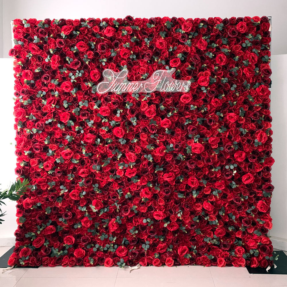 Luxury Eucalyptus Stem Red Roses, Artificial Flower Wall Backdrop, Wedding Backdrop