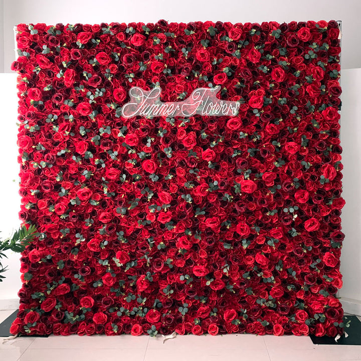 Luxury Eucalyptus Stem Red Roses, Artificial Flower Wall Backdrop, Wedding Backdrop