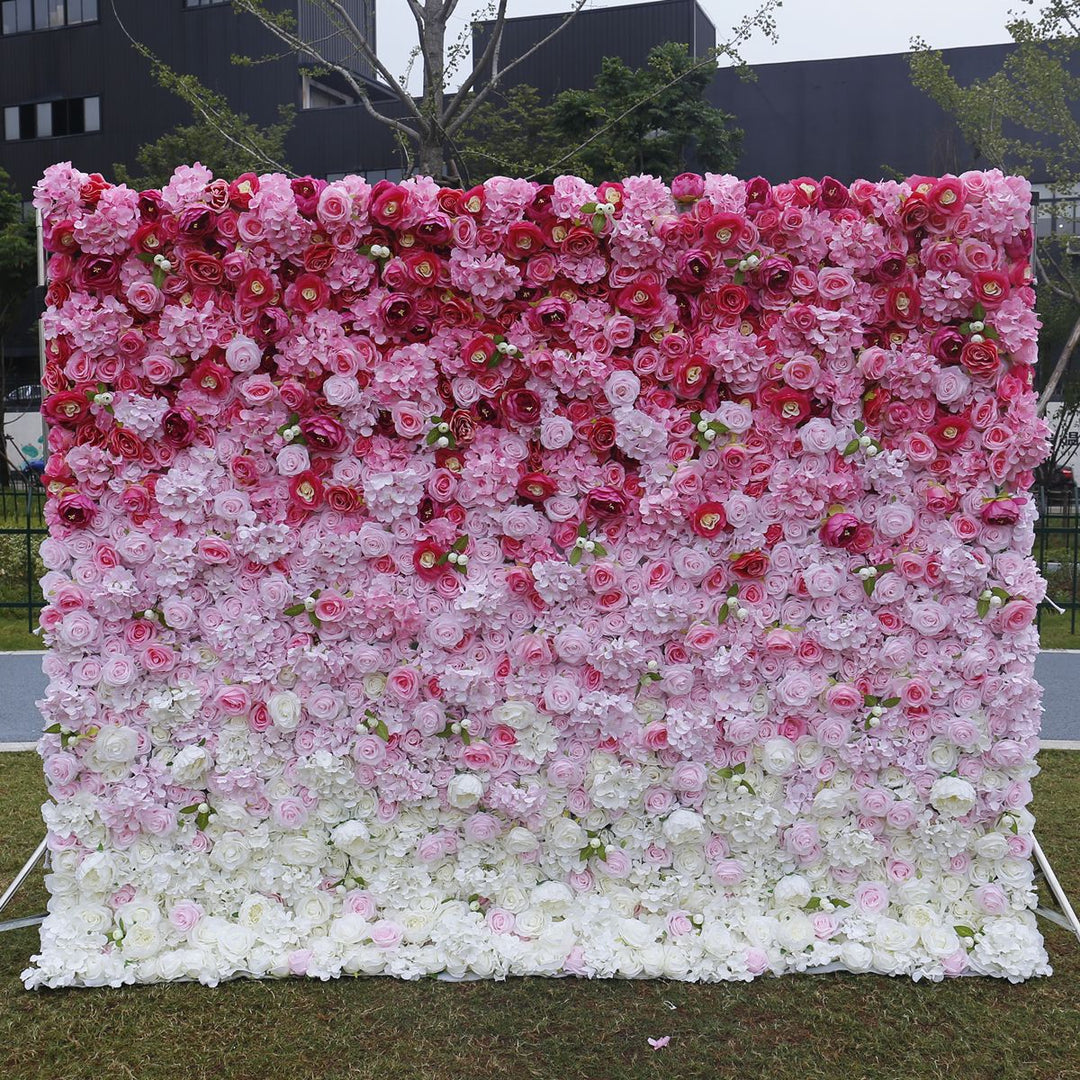 5D Rose Pink White Gradientartificial Flower Wall Backdrop